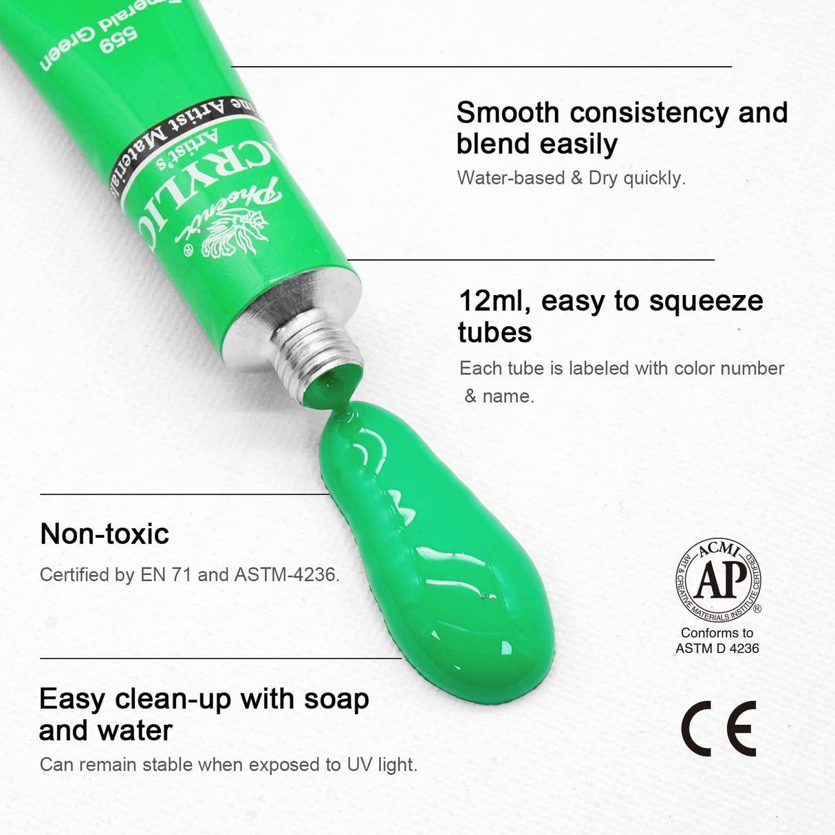 Acrylic Paint Set 24 Color X 12Ml / 0.4 Fl Oz Tubes Non-Toxic Art Paints for Canvas, Wood, Glass, Ceramic WoodArtSupply