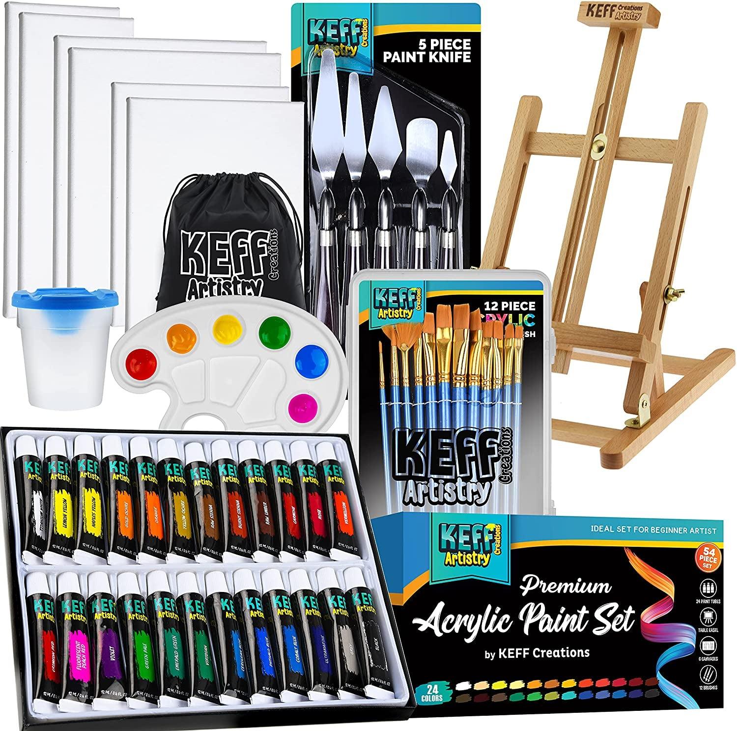 Acrylic Paint Set for Adults Art Painting Supplies Kit With Tabletop Easel,  Brushes, Canvas, Acrylic, Palette, Paint Knives 