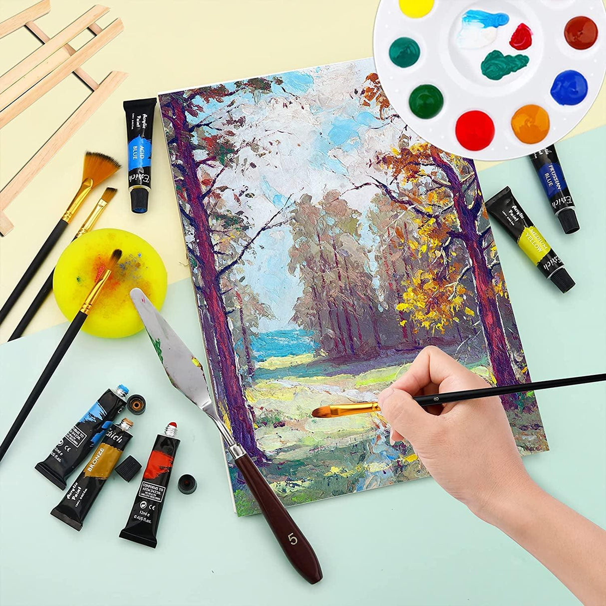 Acrylic Paint Set,56 PCS with Paint Brushes, 36 Colors Acrylic Paints, 1 Easel, 2 Painting Canvases, Palette, Paint Knives and Art Sponges WoodArtSupply