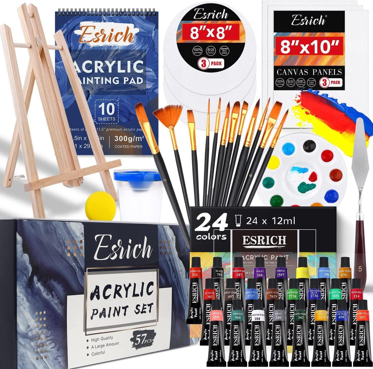 Acrylic Paint Set,57 PCS Paint Brushes, Acrylic Paint, Easel, Canvases, Painting Pads,Palette, Paint Knife, Brush Cup and Art Sponge WoodArtSupply