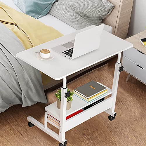 Adjustable Table Student Computer Portable Home Office Furniture Small Spaces Sofa Bedroom Bedside Desk Learn Play Game Desk on Wheels Movable with Storage Desk Size 31.5 * 15.7 Inch,White D Dekhaoxe