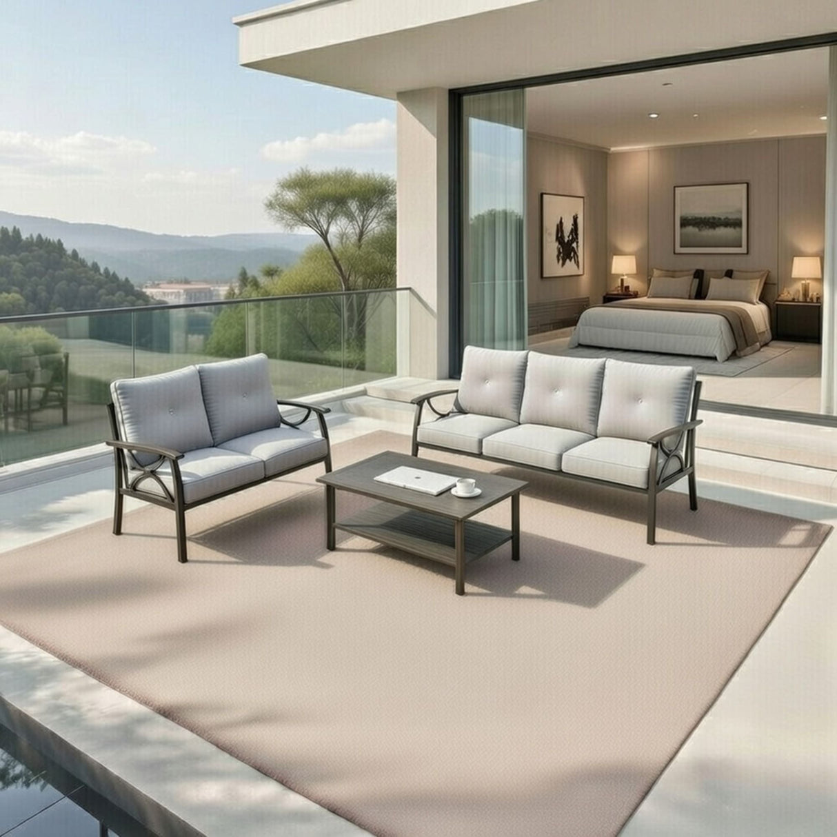 Patio Furniture Set with Coffee Table and Cushions for Backyard