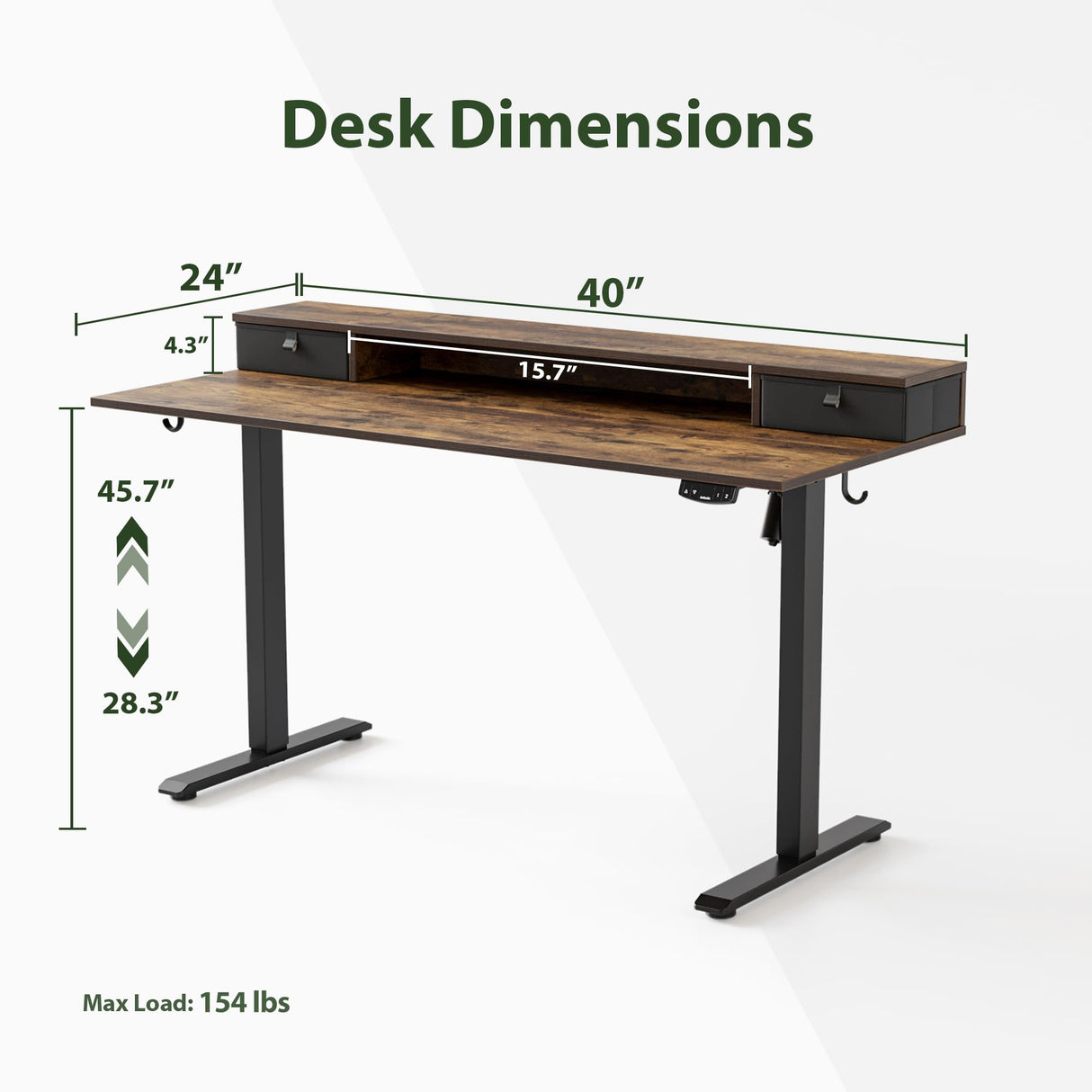 Agilestic 40 x 24 Inches Height Adjustable Electric Standing Desk with 2 Drawers, Stand Up Electric Standing Desk Adjustable Height, Sit and Stand Computer Table with Splice Board, Rustic Brown Agilestic