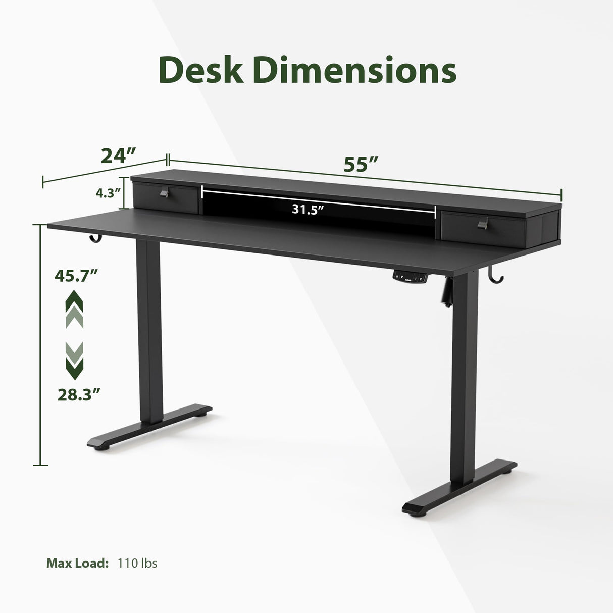Agilestic 55 x 24 Inches Electric Standing Desk with 2 Storage Drawers, Stand Up Desk Adjustable Height, Sit and Stand Computer Table with Splice Board, Black Agilestic