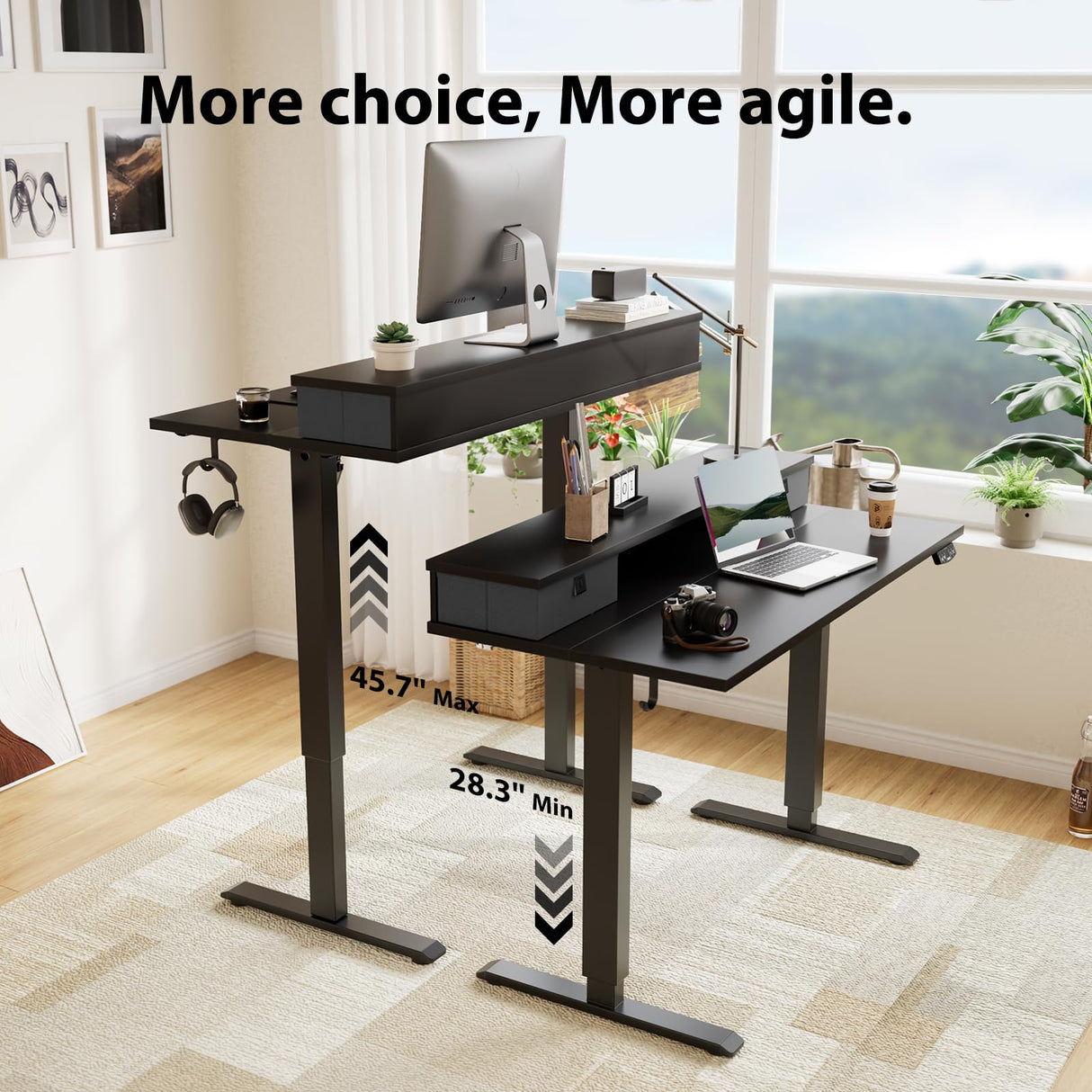 Agilestic 55 x 24 Inches Electric Standing Desk with 2 Storage Drawers, Stand Up Desk Adjustable Height, Sit and Stand Computer Table with Splice Board, Black Agilestic