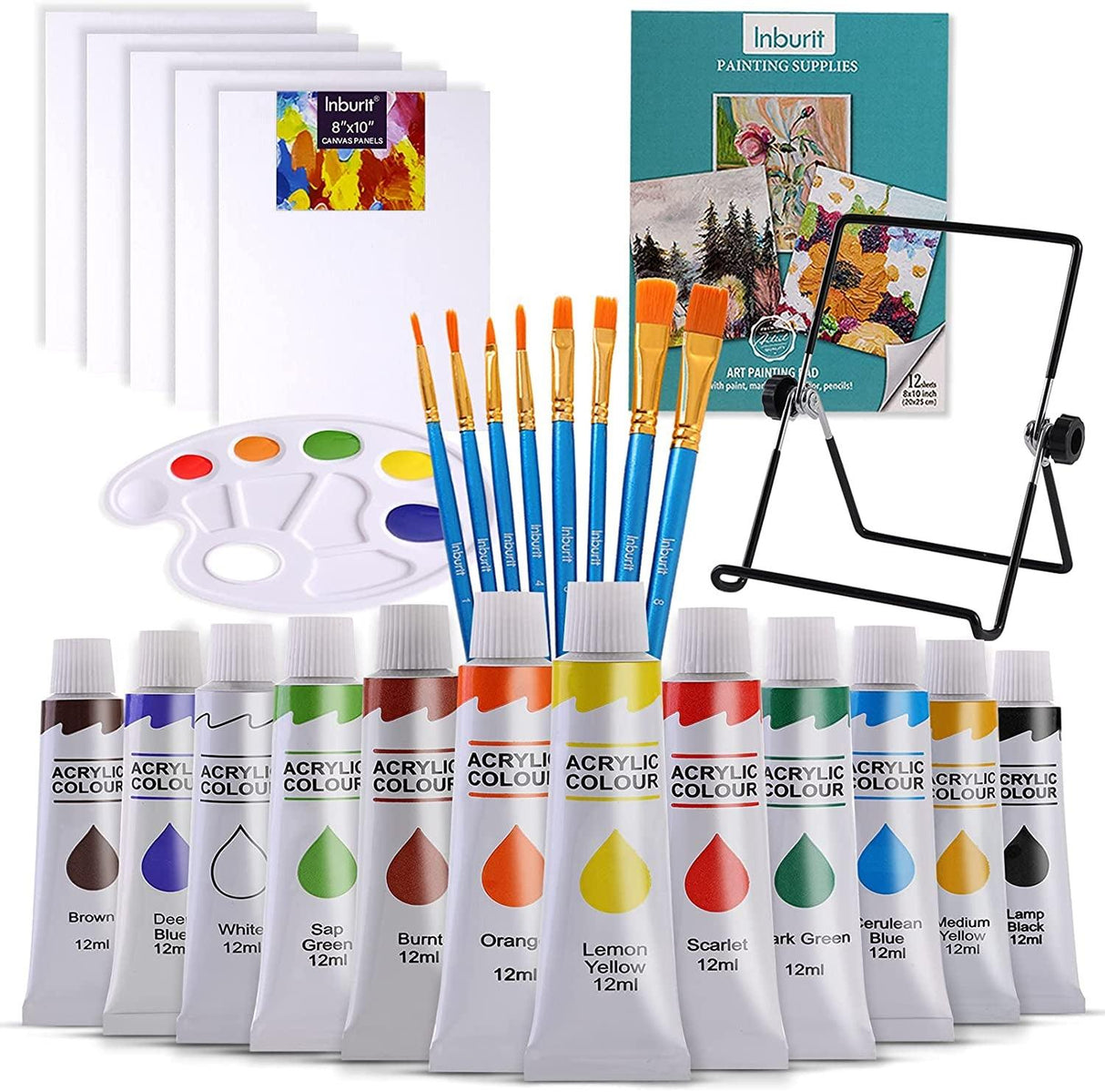 Art Paint Set for Kids, Painting Supplies Kit with 5 Canvas Panels, 8 Brushes, 12 Acrylic Paints, Multi-Function Table Easel WoodArtSupply