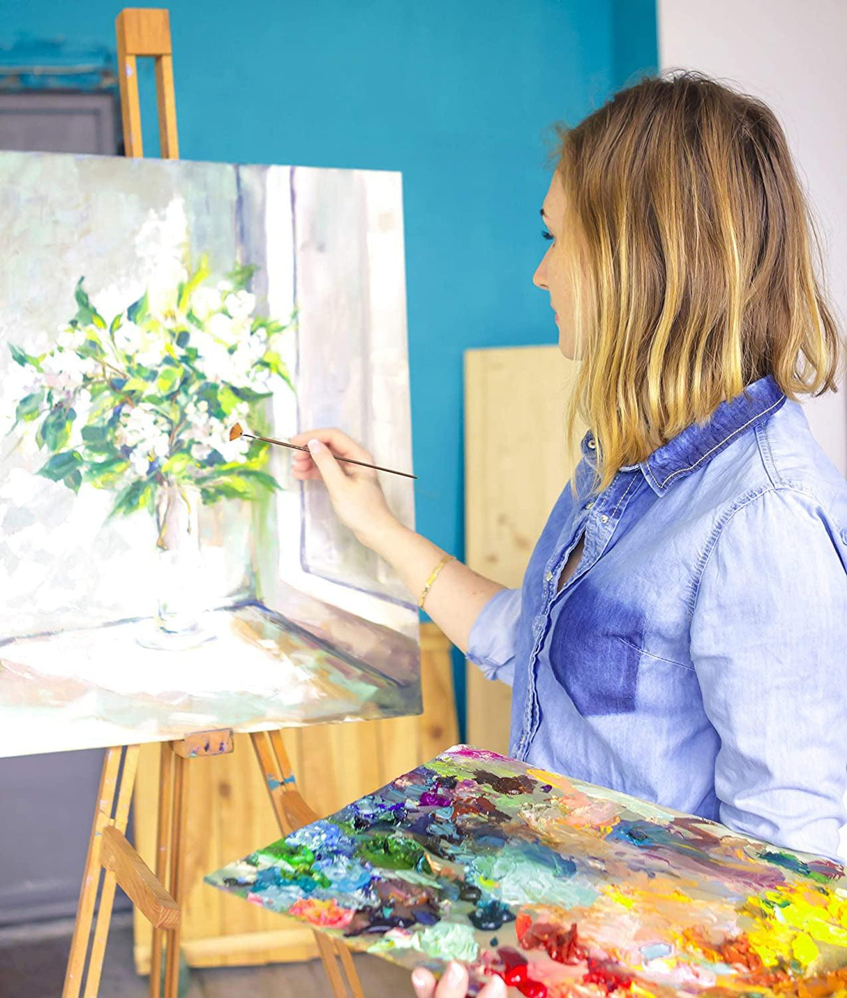 Artist Paint Brushes Set 9Pcs Soft Anti-Shedding Nylon Hair Wood Long Handle for Acrylic Watercolor Oil Gouche Painting WoodArtSupply