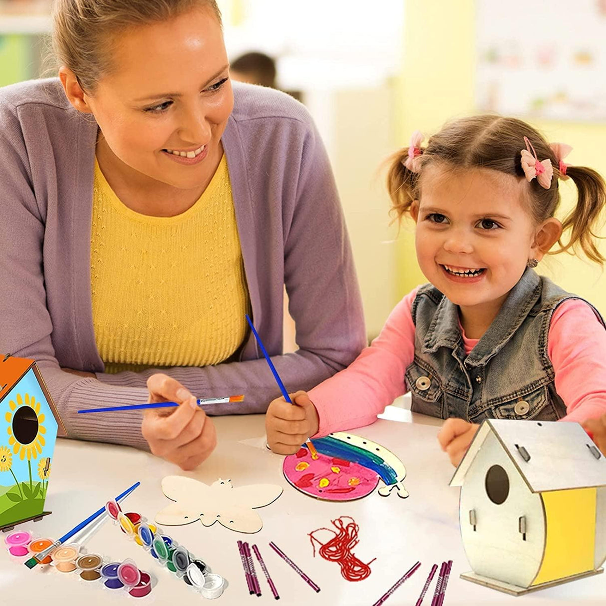 DIY Bird House and Wind Chime Craft Kit for Kids – 2 Pack Arts and Crafts Set WoodArtSupply