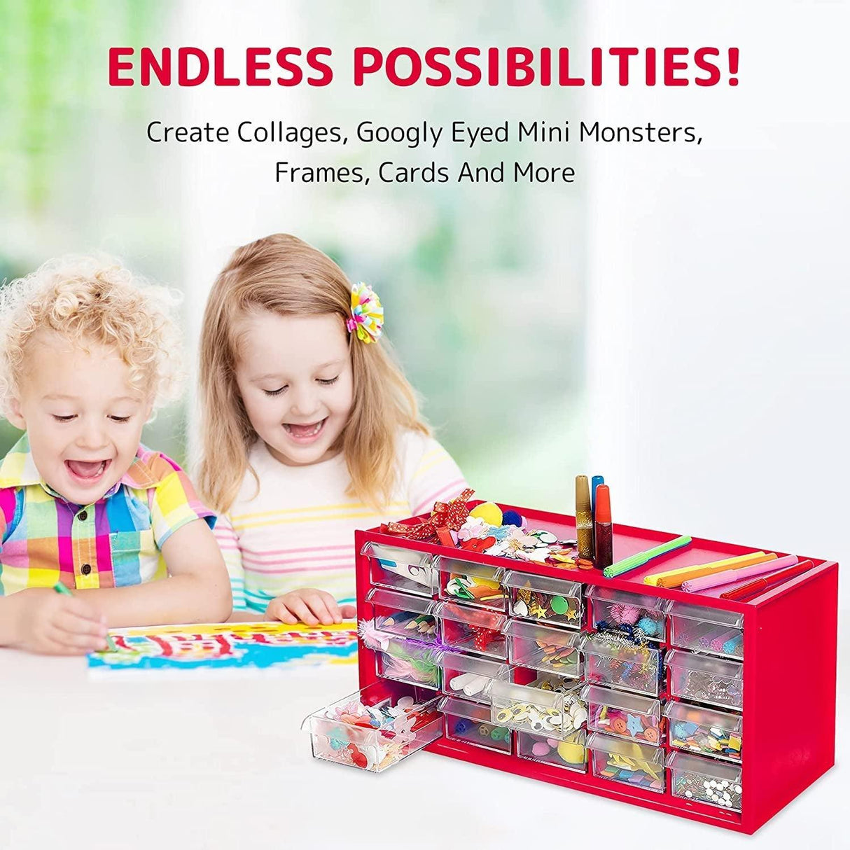 Arts & Crafts Supplies Center for Kids Craft Supplies Kit Complete 20 Filled Drawers of Craft Materials WoodArtSupply