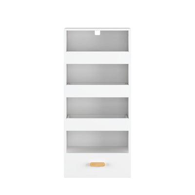 4 Tier Freestanding Bookshelf With 3 Sliding Drawers And 1 Bottom Drawer - White
