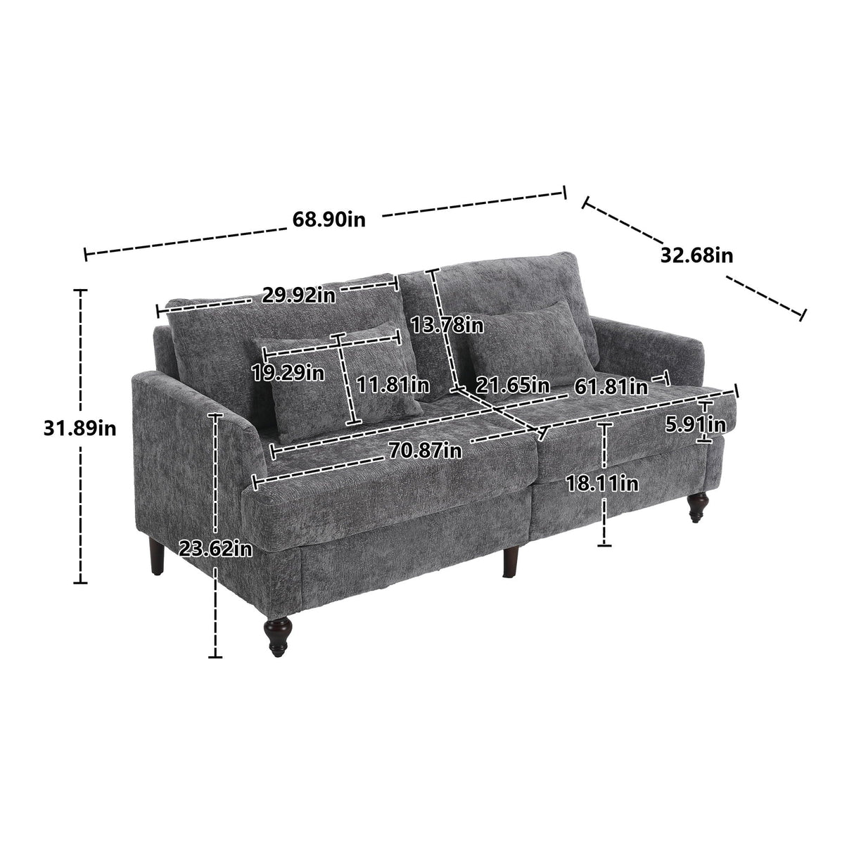 Mid Century Modern Fabric Loveseat Sofa, 2 Seat Upholstered Couch