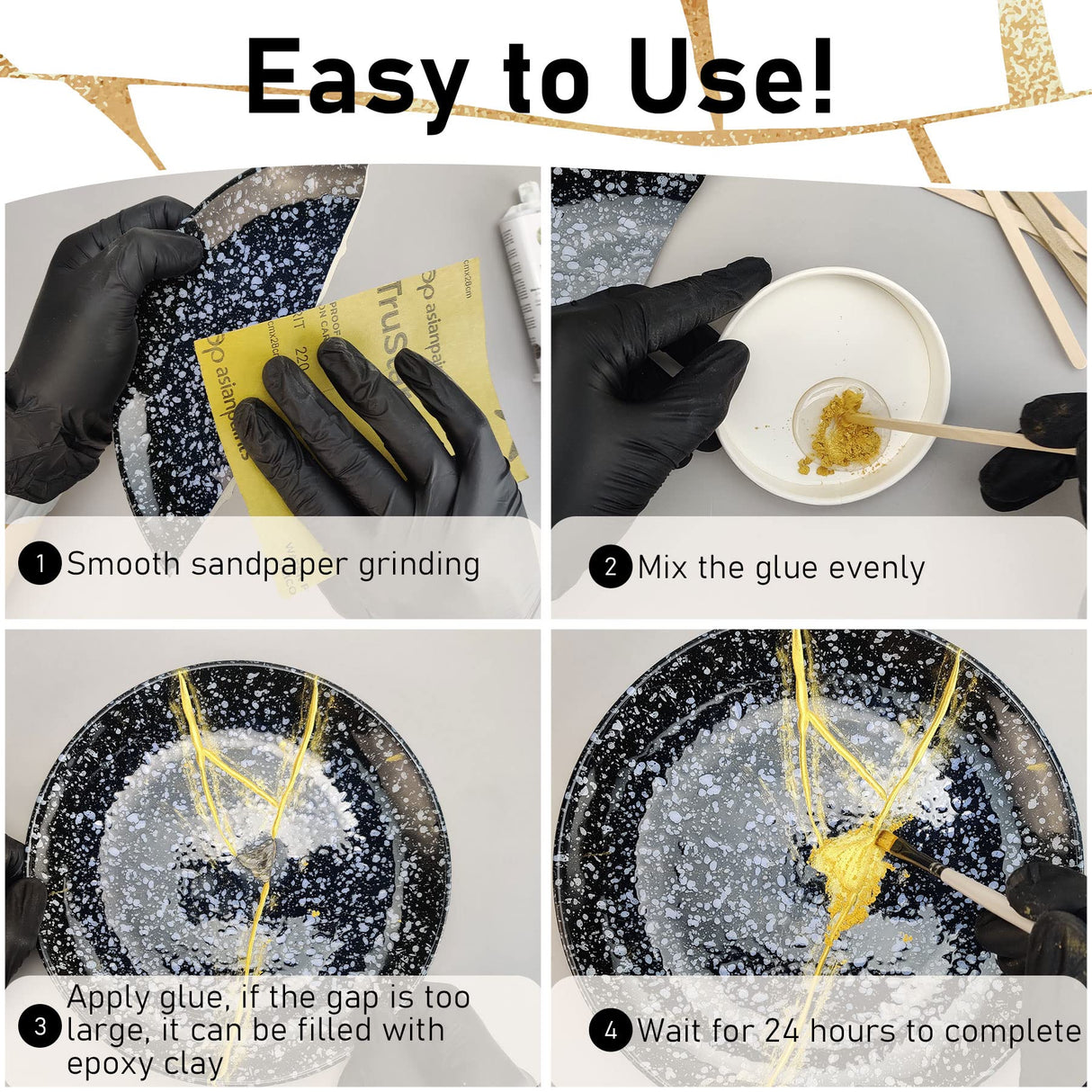 Bio Kintsugi Repair Kit, Food Safety Bio Resin Kintsugi Kit, Bio Based - Dishwasher Safety - Repair Your Meaningful Objects with Bio Glue, Perfect for Beginners, Japanese Art Kintsugi Craft EIGTWEN