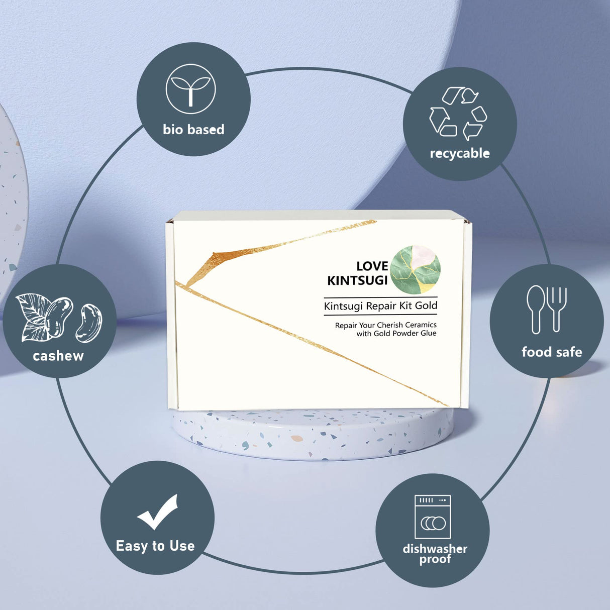 Bio Kintsugi Repair Kit, Food Safety Bio Resin Kintsugi Kit, Bio Based - Dishwasher Safety - Repair Your Meaningful Objects with Bio Glue, Perfect for Beginners, Japanese Art Kintsugi Craft EIGTWEN