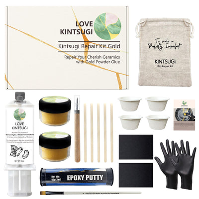 Bio Kintsugi Repair Kit, Natural Bio Kintsugi Kit Repair Your Meaningful Pottery with Gold Glue, Dishwasher Safe, Food Safe, KINTSUGI Pottery Repair for Starter