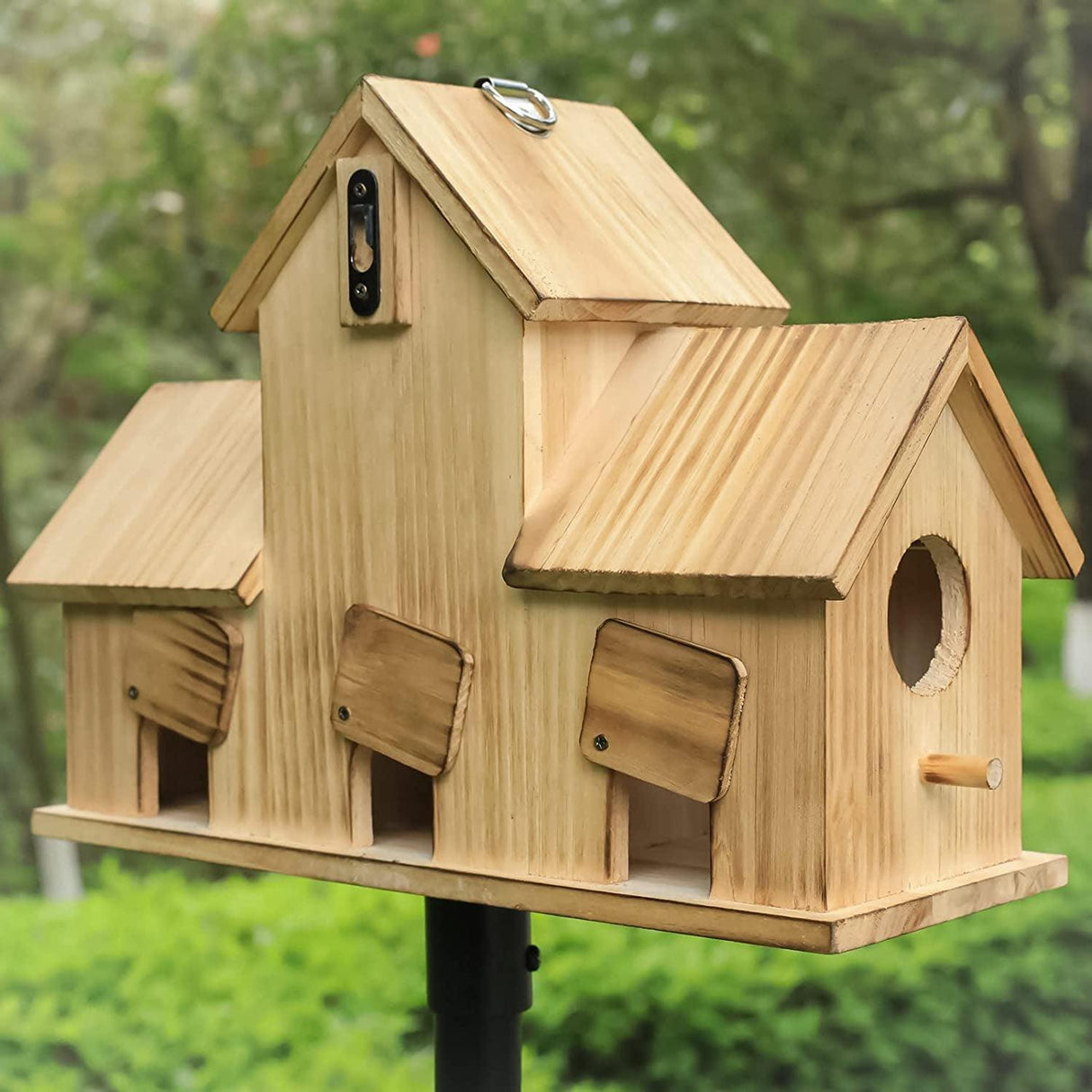 Bird Houses for Outside 3 Hole Bird House Room for 3 Bird Families Hanging Birdhouse for Garden WoodArtSupply