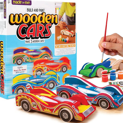 Build & Paint Your Own Wooden Cars DIY Wood Craft Kit 3 Race Cars Arts and Crafts Kit