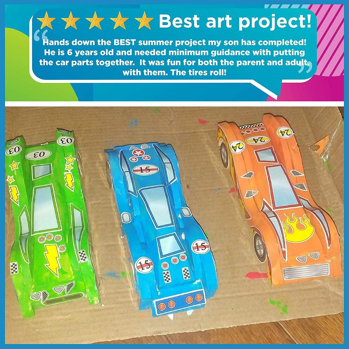 Build & Paint Your Own Wooden Cars DIY Wood Craft Kit 3 Race Cars Arts and Crafts Kit WoodArtSupply