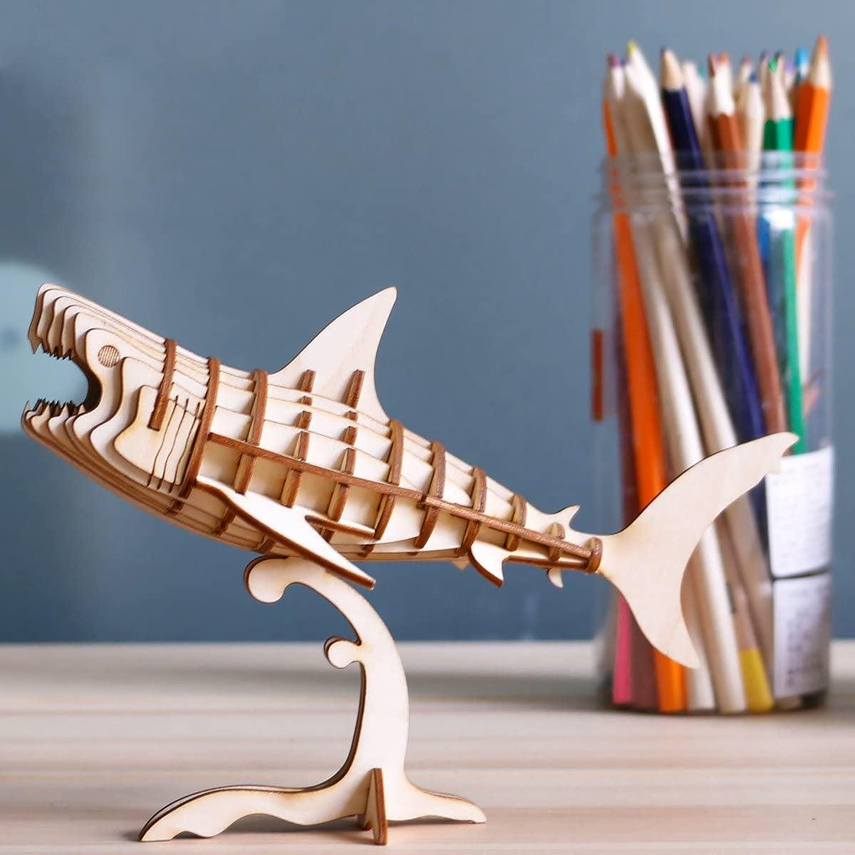 3D Wooden Shark Assembly Puzzle Craft Kit WoodArtSupply