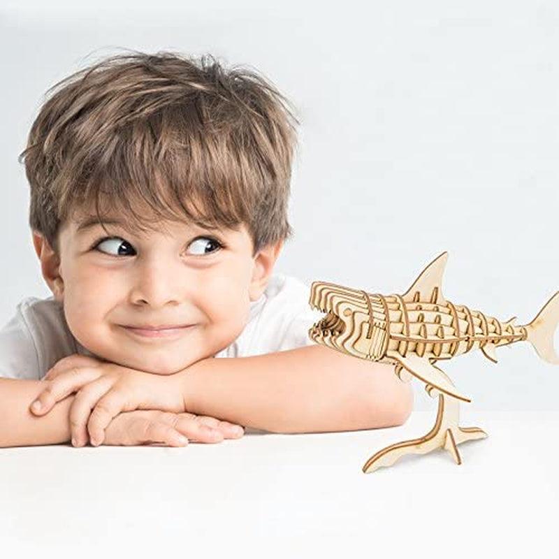 3D Wooden Shark Assembly Puzzle Craft Kit WoodArtSupply