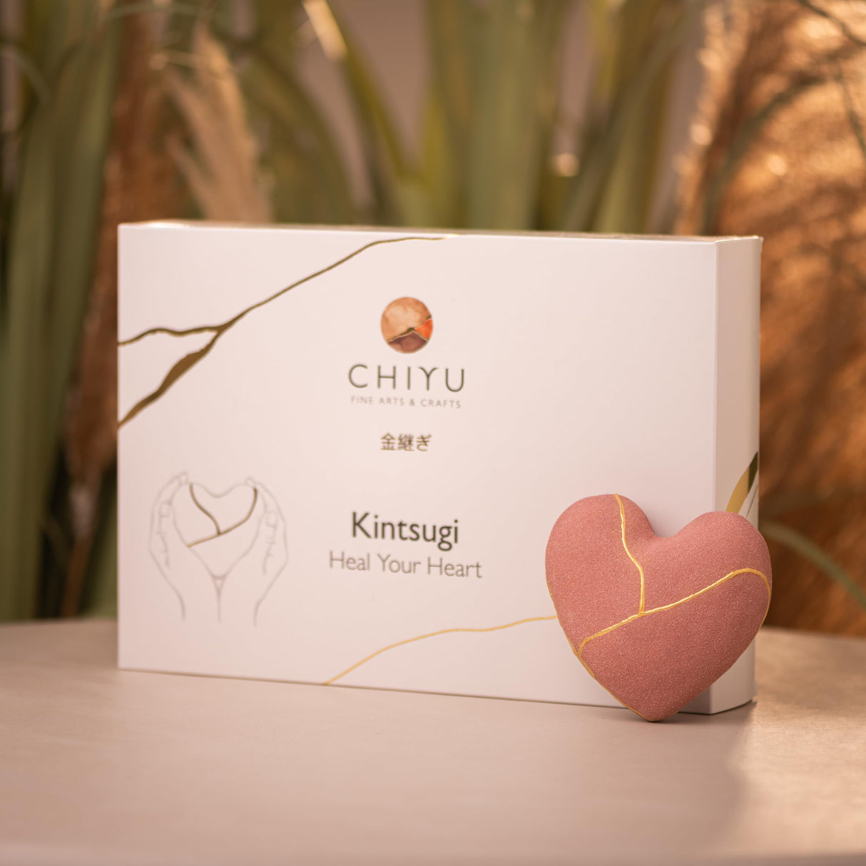 CHIYU Kintsugi kit - Heal Your Heart - Gold Glue - Includes Ceramic Heart - Gift Box - Kintsugi Repair Kit - Blush CHIYU