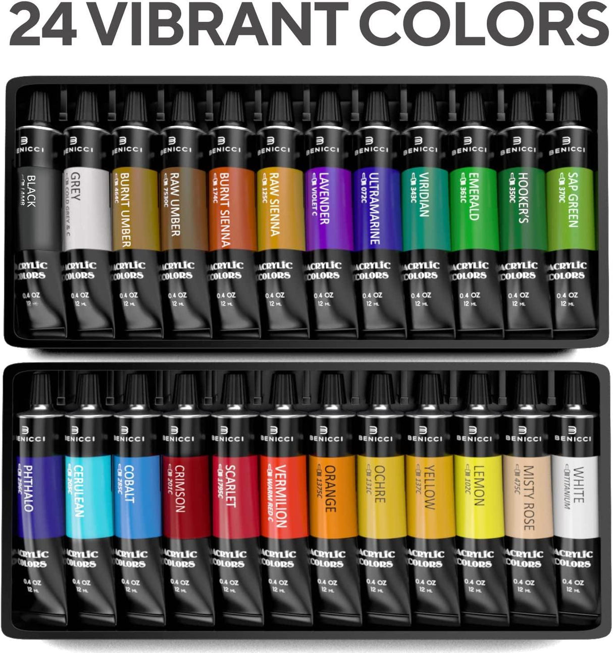 Complete Acrylic Paint Set – 24Х Rich Pigment Colors – 12X Art Brushes with Bonus Paint Art Knife & Sponge WoodArtSupply