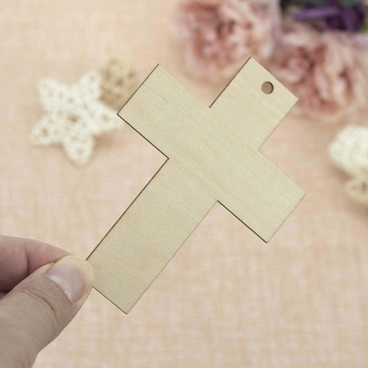 Cross Wooden Hanging Shaped Wood DIY Craft Cutout Slices with Hole Hemp Ropes Gift Tag (2.8X3.9 In, 20-Pack) WoodArtSupply
