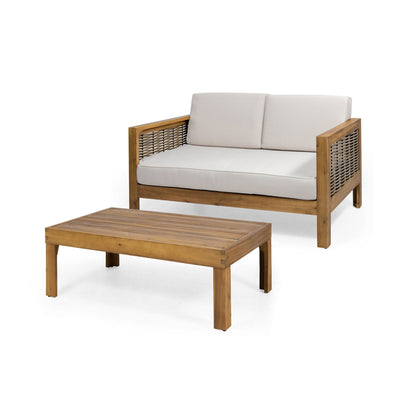 Outdoor Patio Set with Coffee Table and Loveseat - Teak Beige