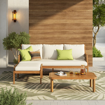 3 Piece Acacia Wood Patio Furniture Set with Coffee Table