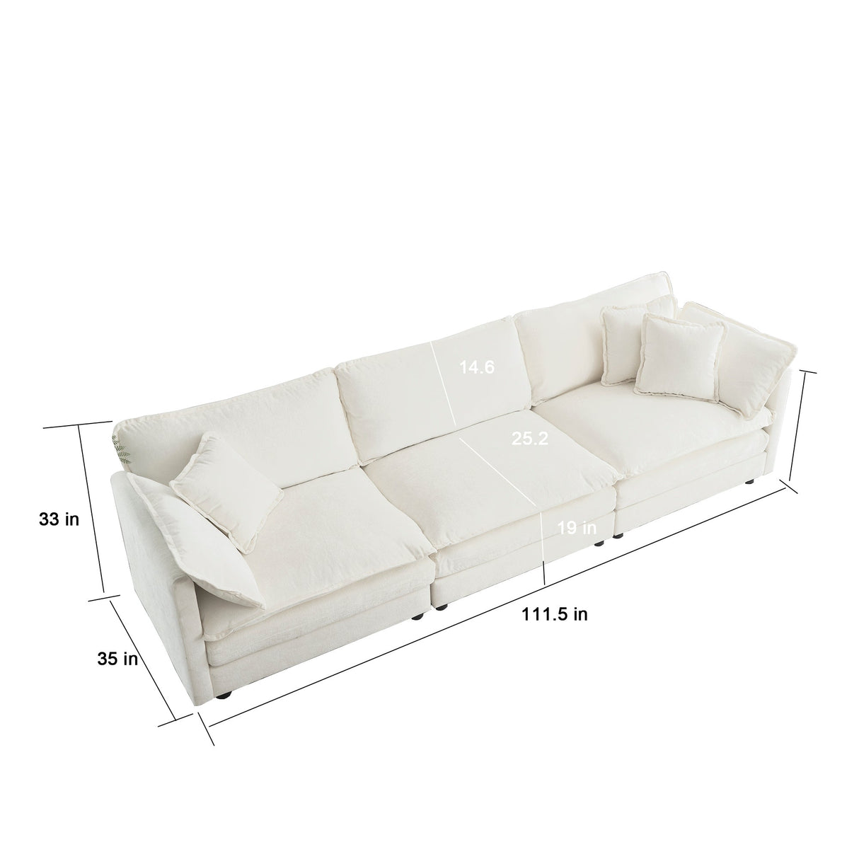 Mid-Century Modern Couch 3-Seater Sofa with Chenille Fabric