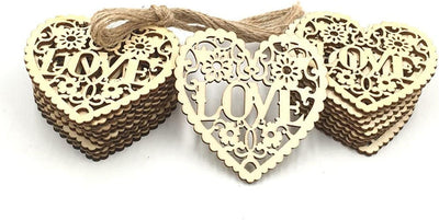 Decorative Wood Slices Hollow Cutting Wood Cutout Veneers DIY Crafting 20Pcs Love Heart