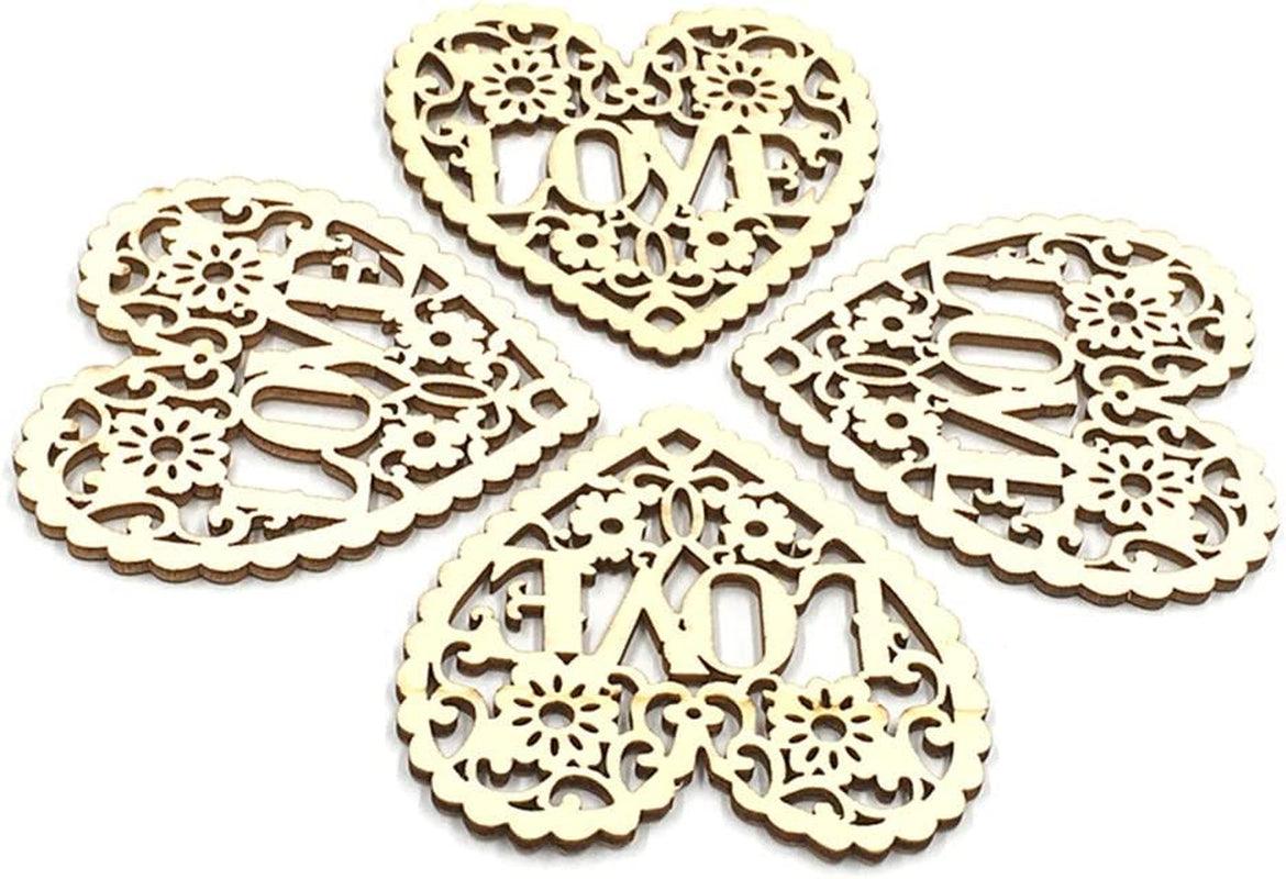 Decorative Wood Slices Hollow Cutting Wood Cutout Veneers DIY Crafting 20Pcs Love Heart WoodArtSupply