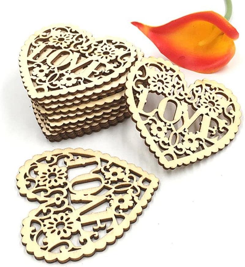 Decorative Wood Slices Hollow Cutting Wood Cutout Veneers DIY Crafting 20Pcs Love Heart WoodArtSupply
