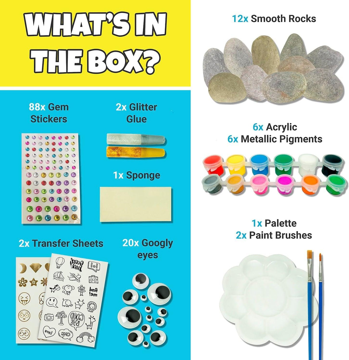 Deluxe Rock Painting Kit Arts and Crafts Girls Boys Age 6+ 12 Rocks Art Set Waterproof Paints WoodArtSupply