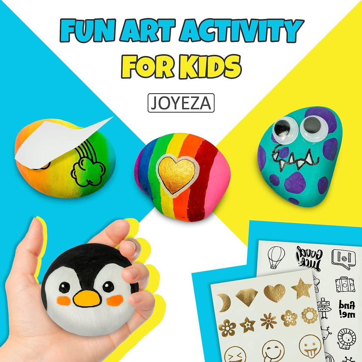 Deluxe Rock Painting Kit Arts and Crafts Girls Boys Age 6+ 12 Rocks Art Set Waterproof Paints WoodArtSupply