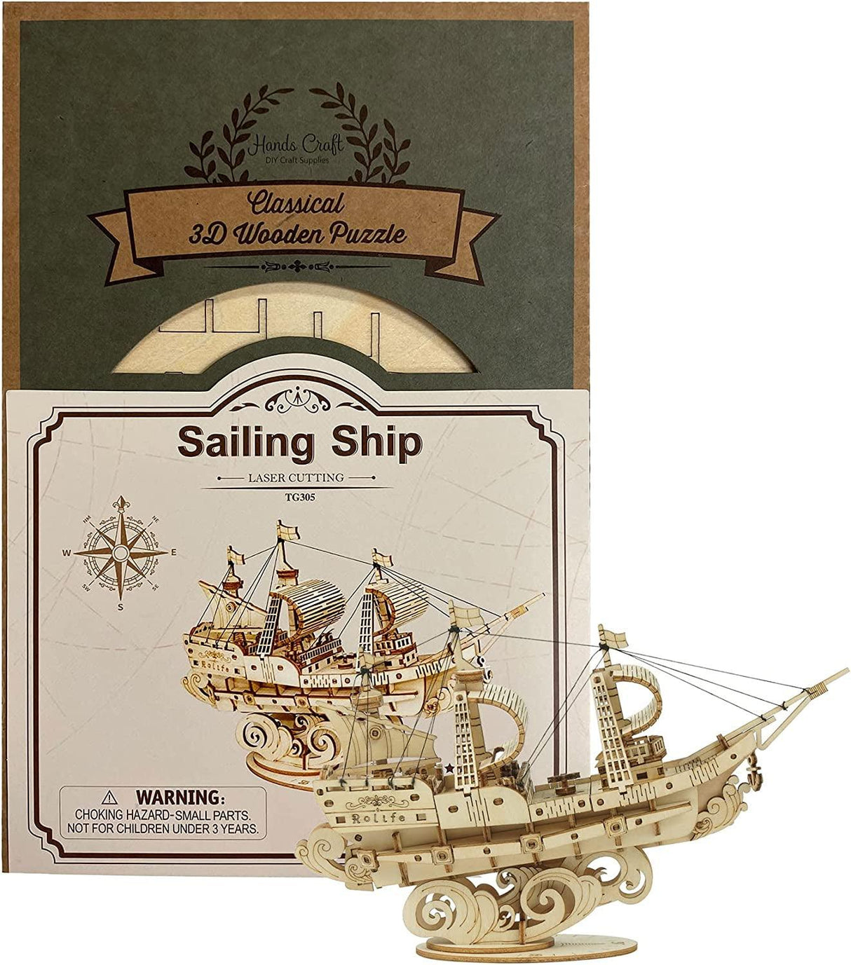 DIY 3D Laser Cut Wooden Sailing Ship Puzzle Kit for Educational STEM Fun WoodArtSupply