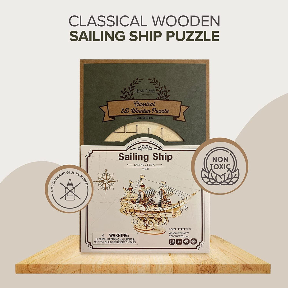 DIY 3D Laser Cut Wooden Sailing Ship Puzzle Kit for Educational STEM Fun WoodArtSupply