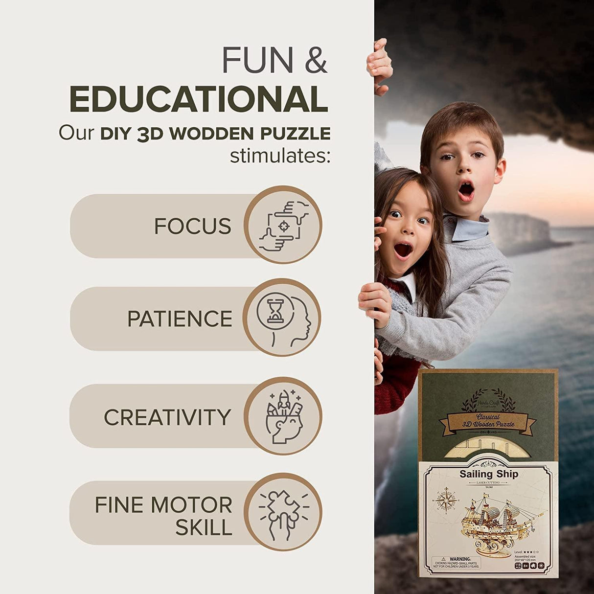 DIY 3D Laser Cut Wooden Sailing Ship Puzzle Kit for Educational STEM Fun WoodArtSupply