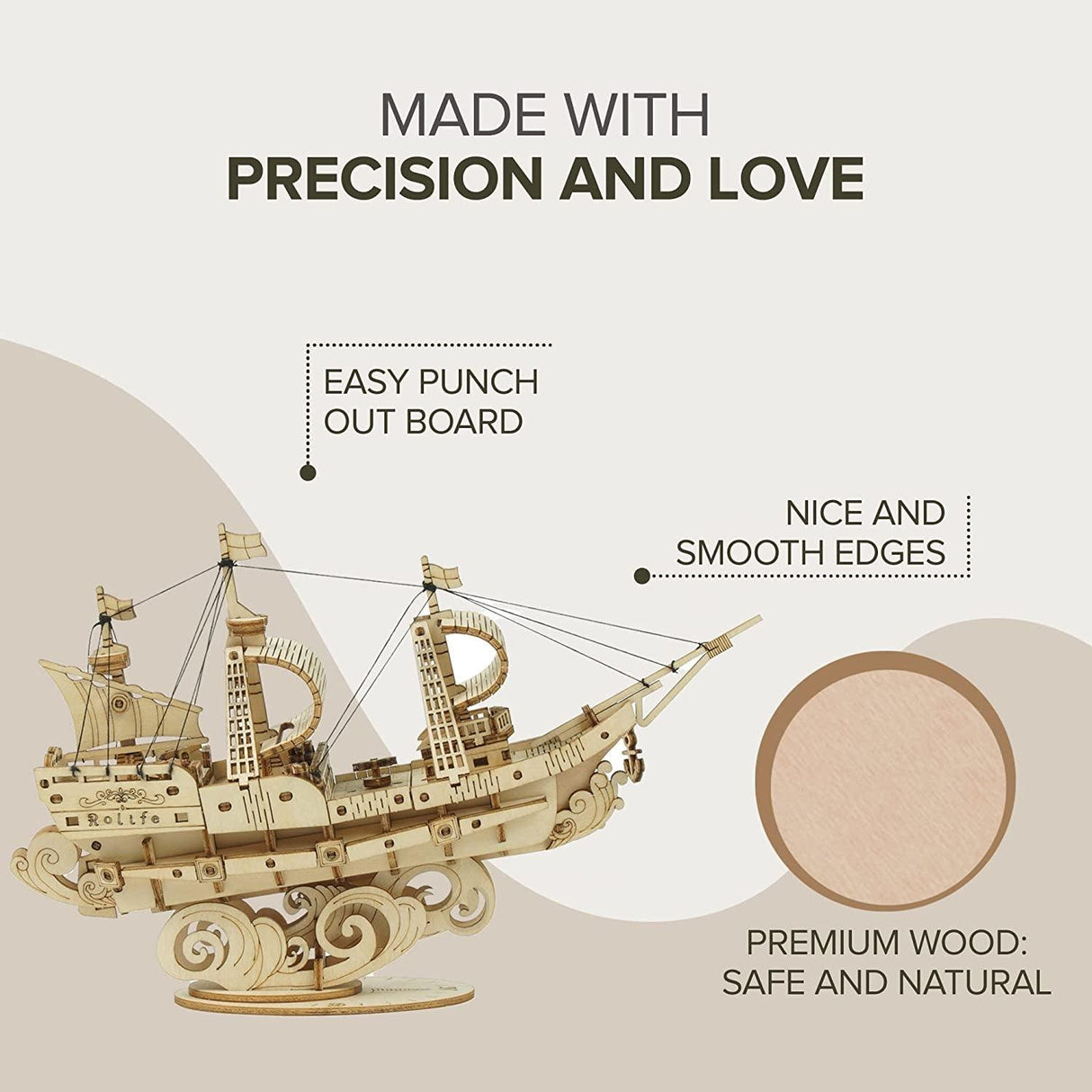 DIY 3D Laser Cut Wooden Sailing Ship Puzzle Kit for Educational STEM Fun WoodArtSupply