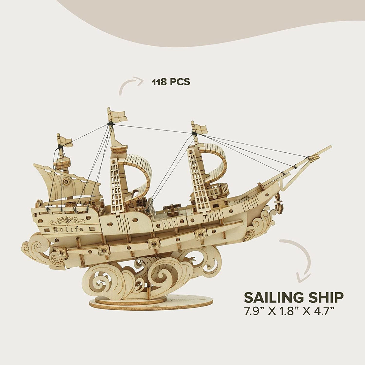DIY 3D Laser Cut Wooden Sailing Ship Puzzle Kit for Educational STEM Fun WoodArtSupply