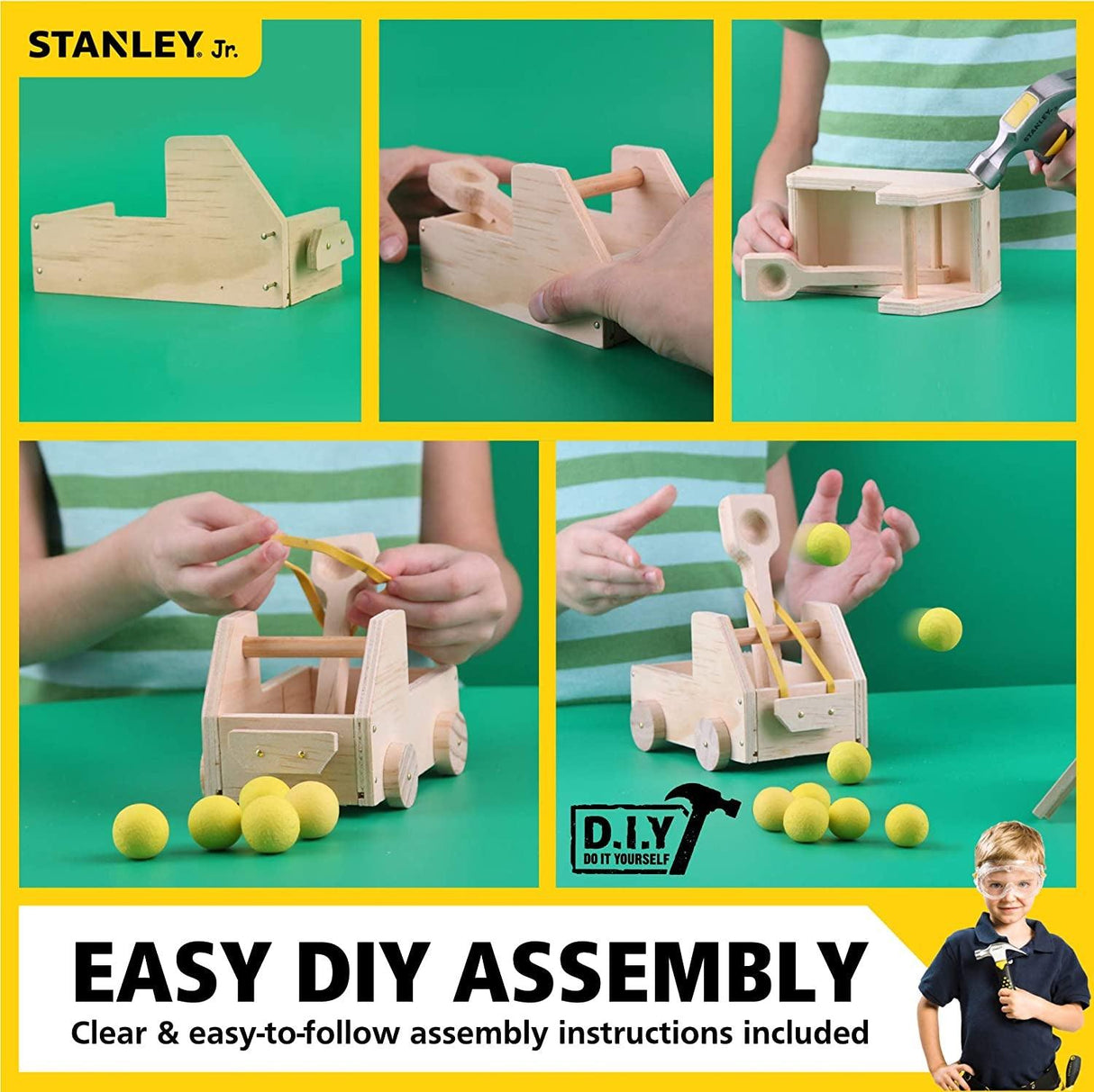 DIY Truck Catapult Building Kit for Kids Yellow Wood Construction Toy Beginning Woodworking Set with Paints WoodArtSupply