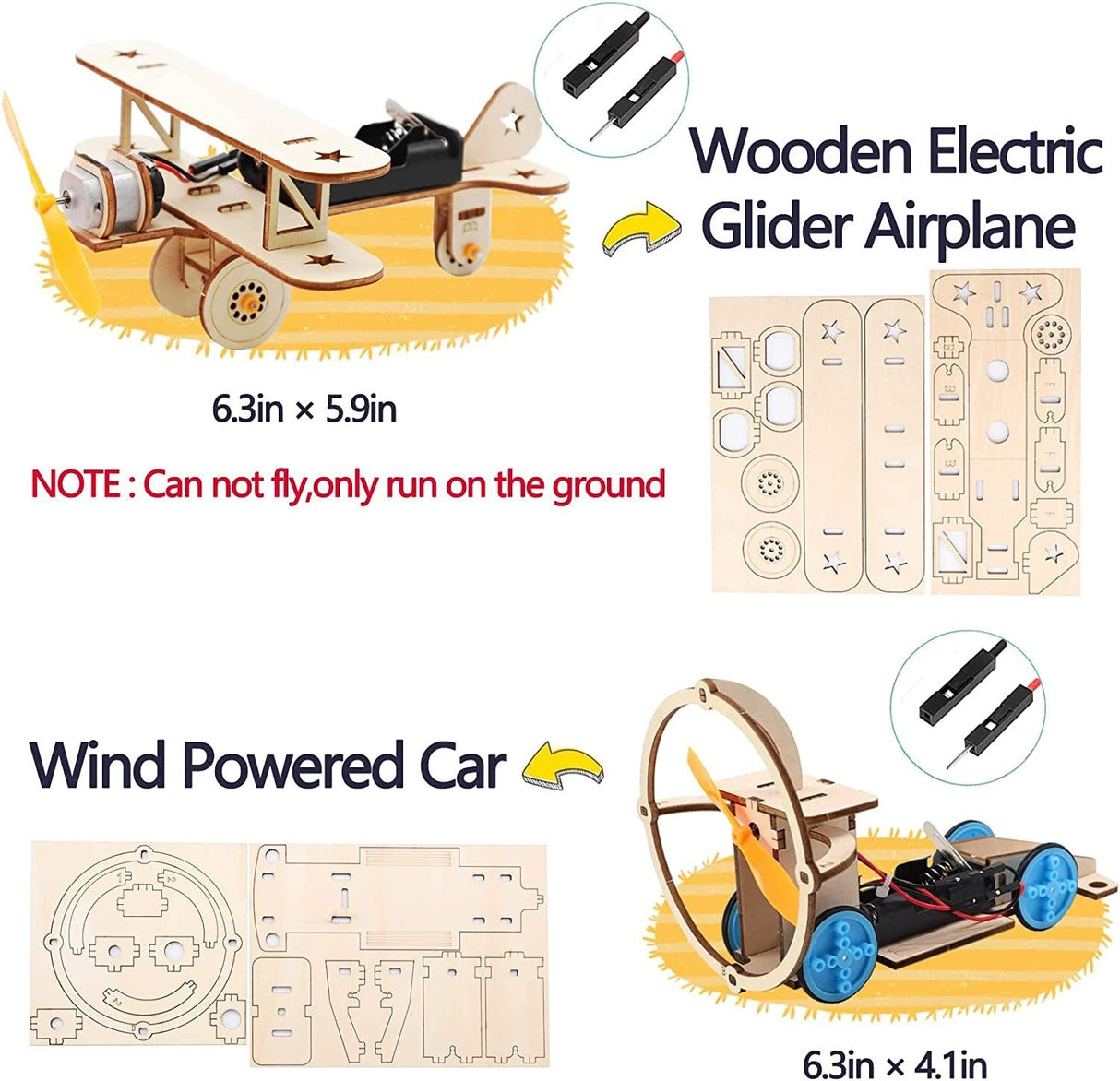 DIY Wooden Science Model Kit Solar Power Car,Electric Motor Biplane Glider,Toy Binoculars and Wind Power Car,Stem 4 in 1 Set WoodArtSupply