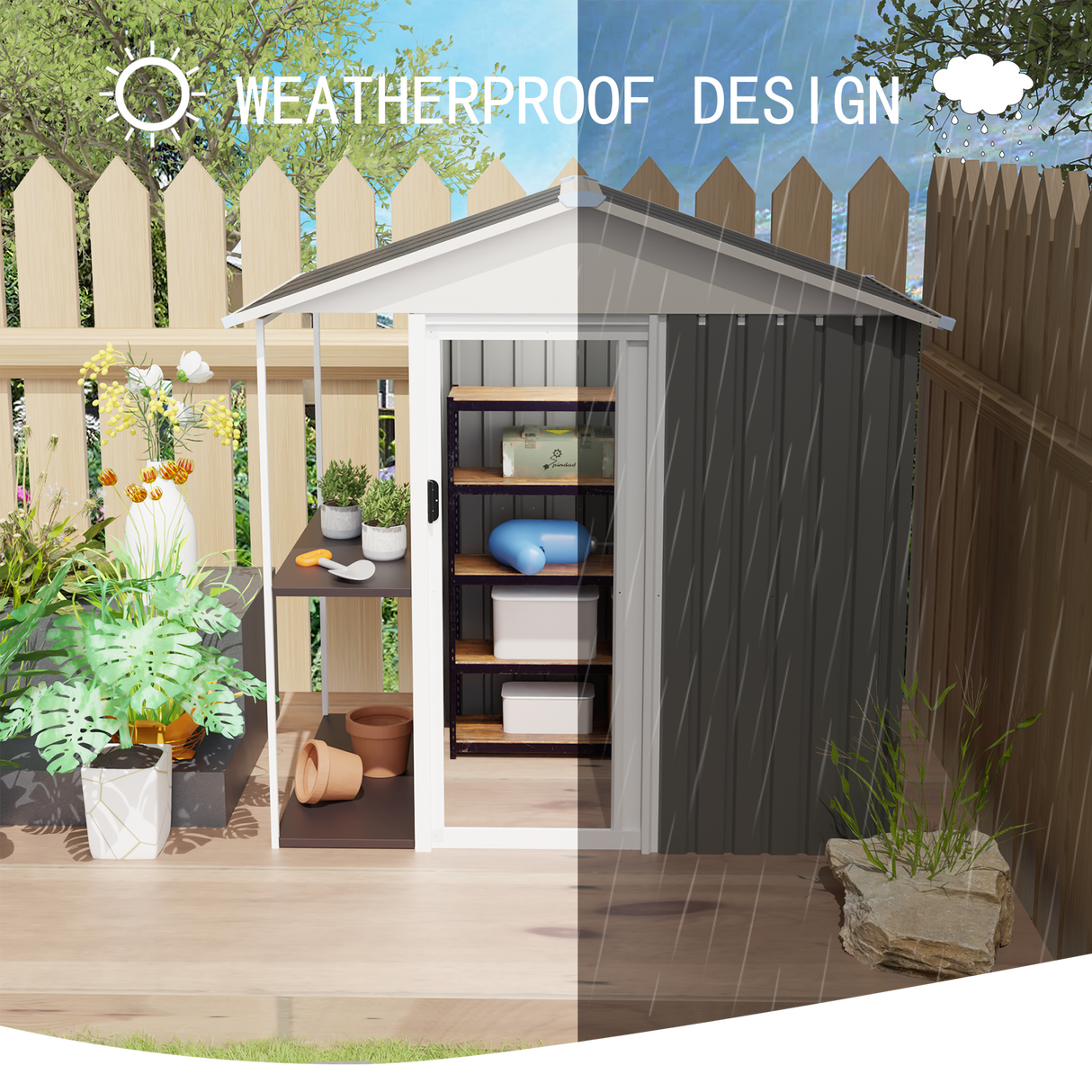 6 x 4 Ft Outdoor Storage Shed with Rack