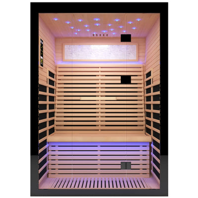 Luxury Double Far Infrared Sauna Room With Epoxy Heating Plates And Starry Sky Lighting - Black / Natural