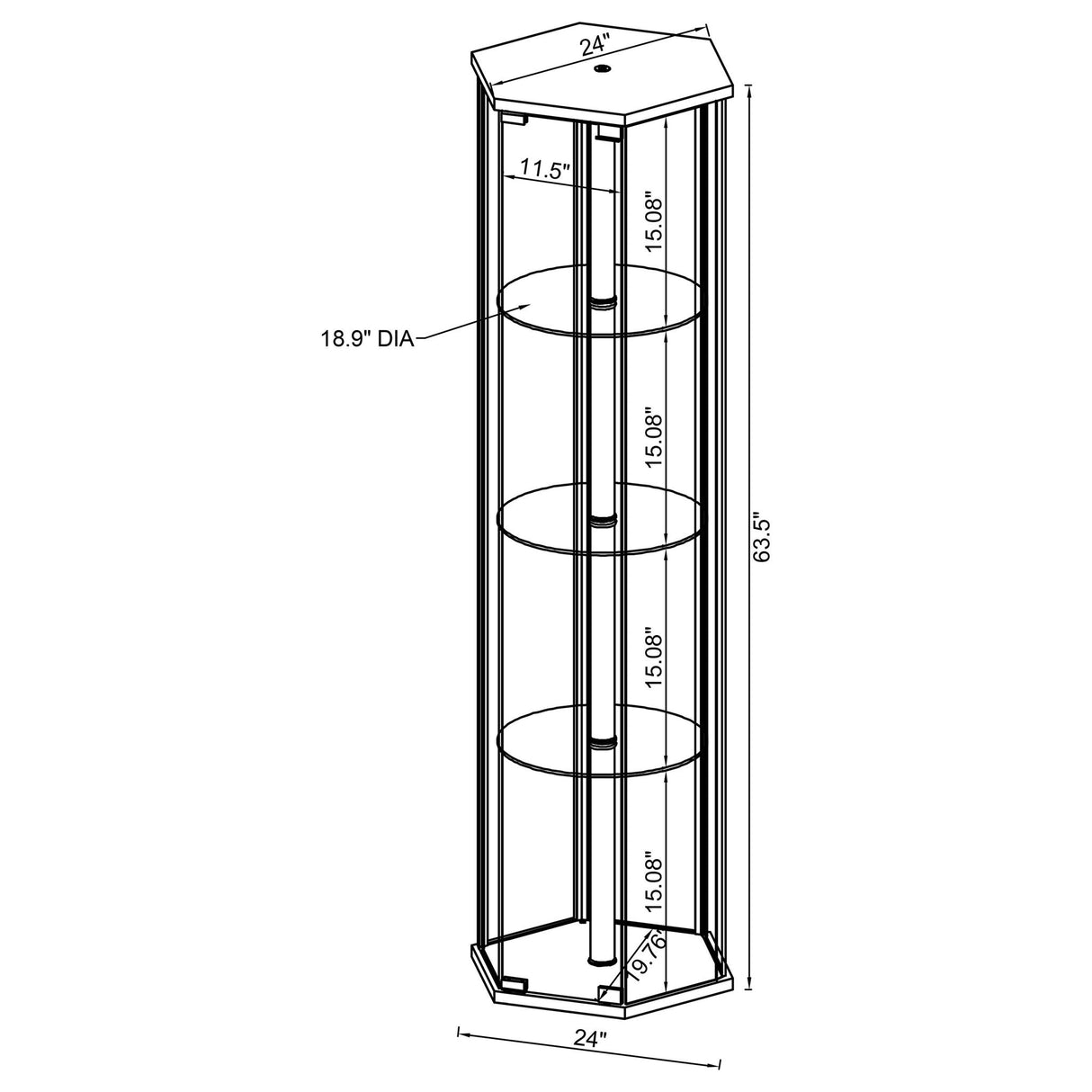Tenley - 4 Shelf Curio Cabinet With Hexagonal Design