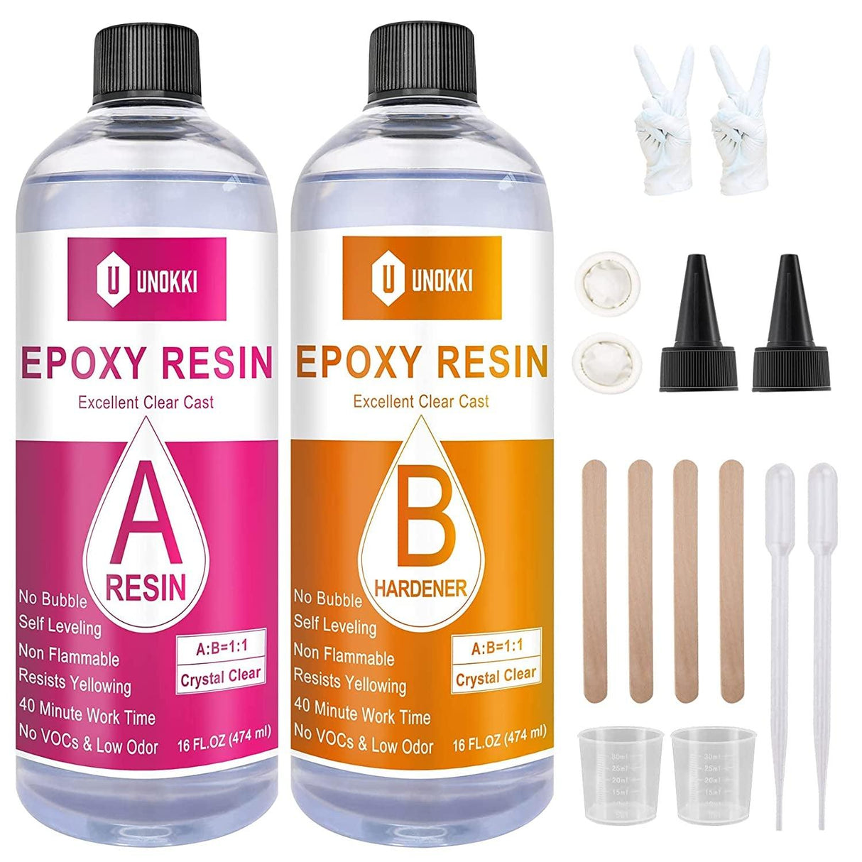 Epoxy Resin 32Oz Kit Crystal Clear-Not Yellowing and No Bubble Self Leveling Easy Mix 1:1 Casting & Coating WoodArtSupply