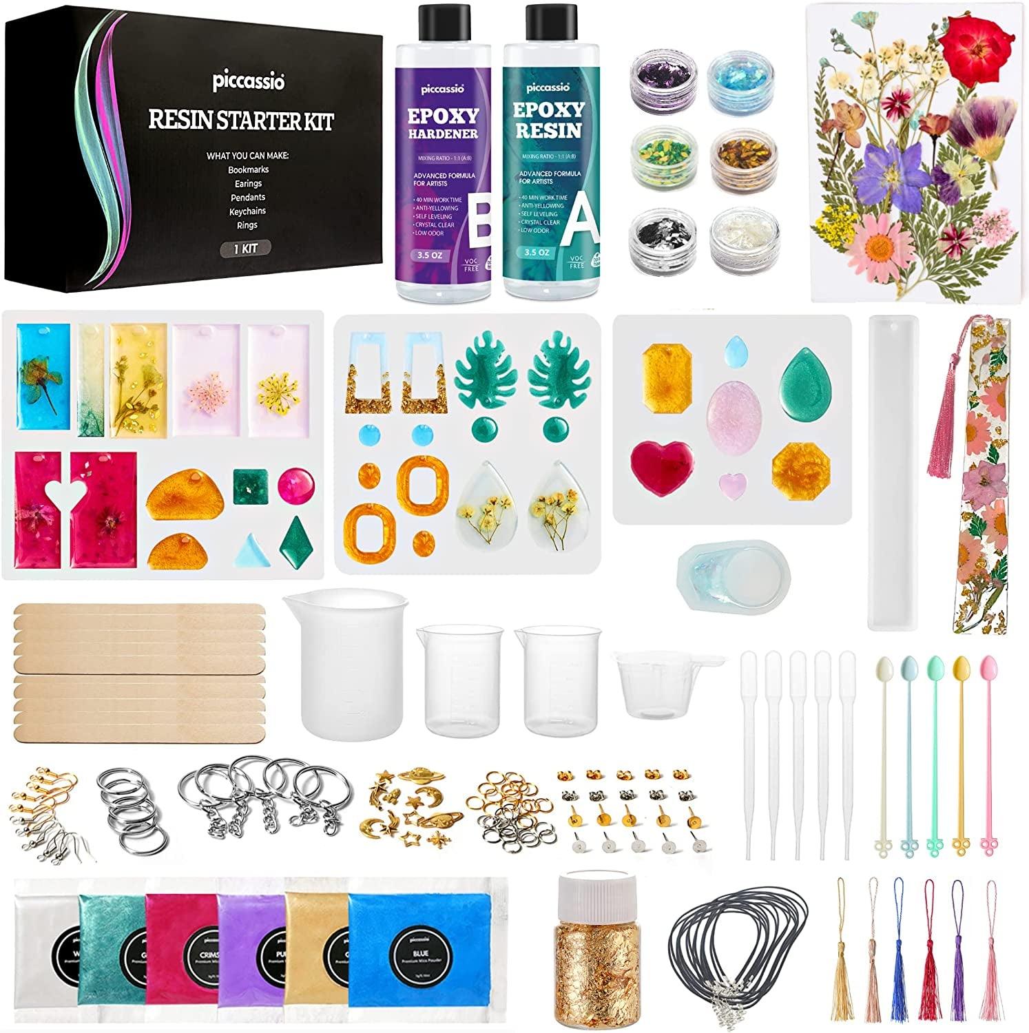 Piccassio Epoxy Resin Kit for Beginners 208 Pcs - Make Jewelry, Keychains, Bookmarks with Epoxy Resin Starter Kit - Resin Kit and Molds Complete Set