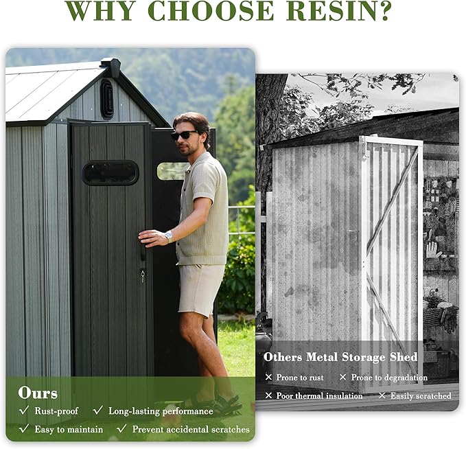 6x4FT Outdoor Resin Storage Shed with Transparent Windows & Louvered Vents