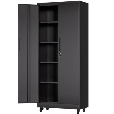 Heavy Duty Rolling Cabinet With Lock, Garage Storage Cabinet, 4 Adjustable Shelves For Tool Organization