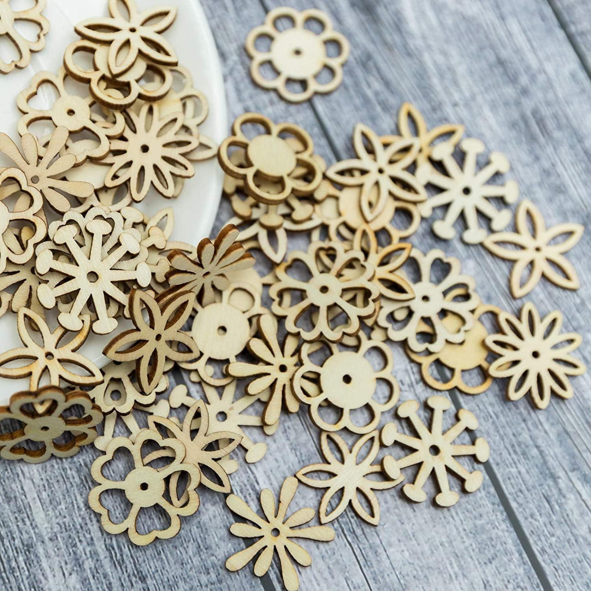 Flower Shape Wood Slices, Unfinished Wood DIY Craft Ornament 100Pcs WoodArtSupply