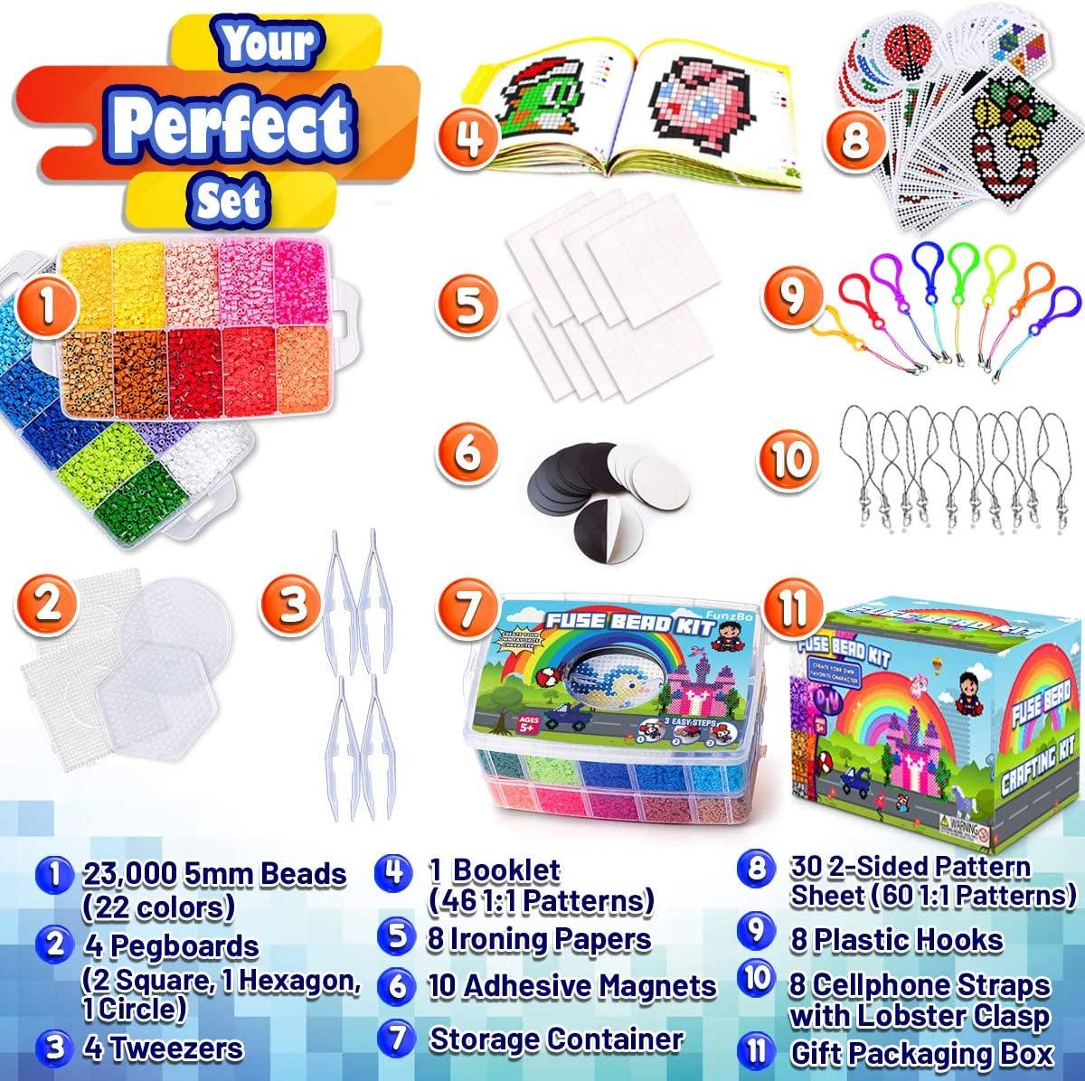 Fuse Beads for Kids Craft Art 106 Patterns Fusebead Melty Fusion Colored Arts and Crafts Set WoodArtSupply